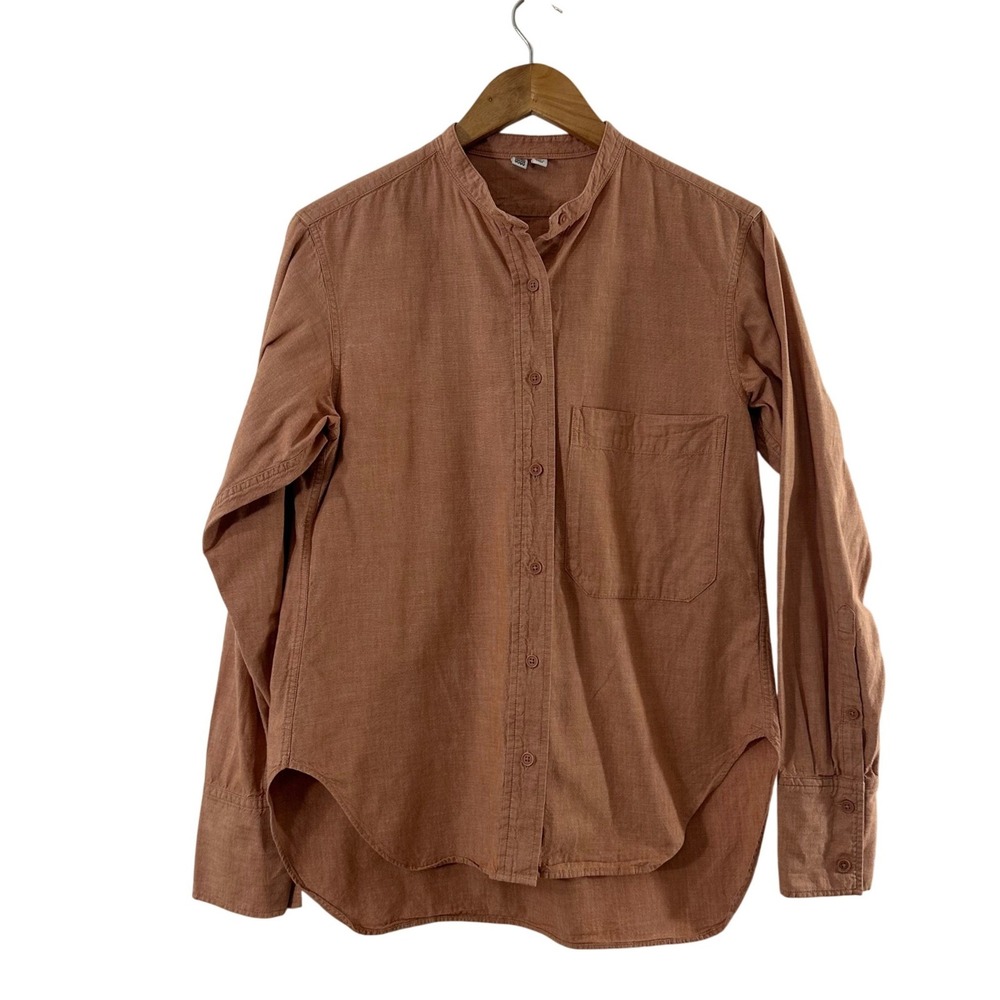 Uniqlo U Lemaire Mens Small Terracotta Brown Band Collar 100% Cotton Shirt